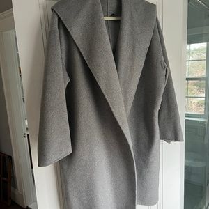 Grey wool car coat with hood, one size